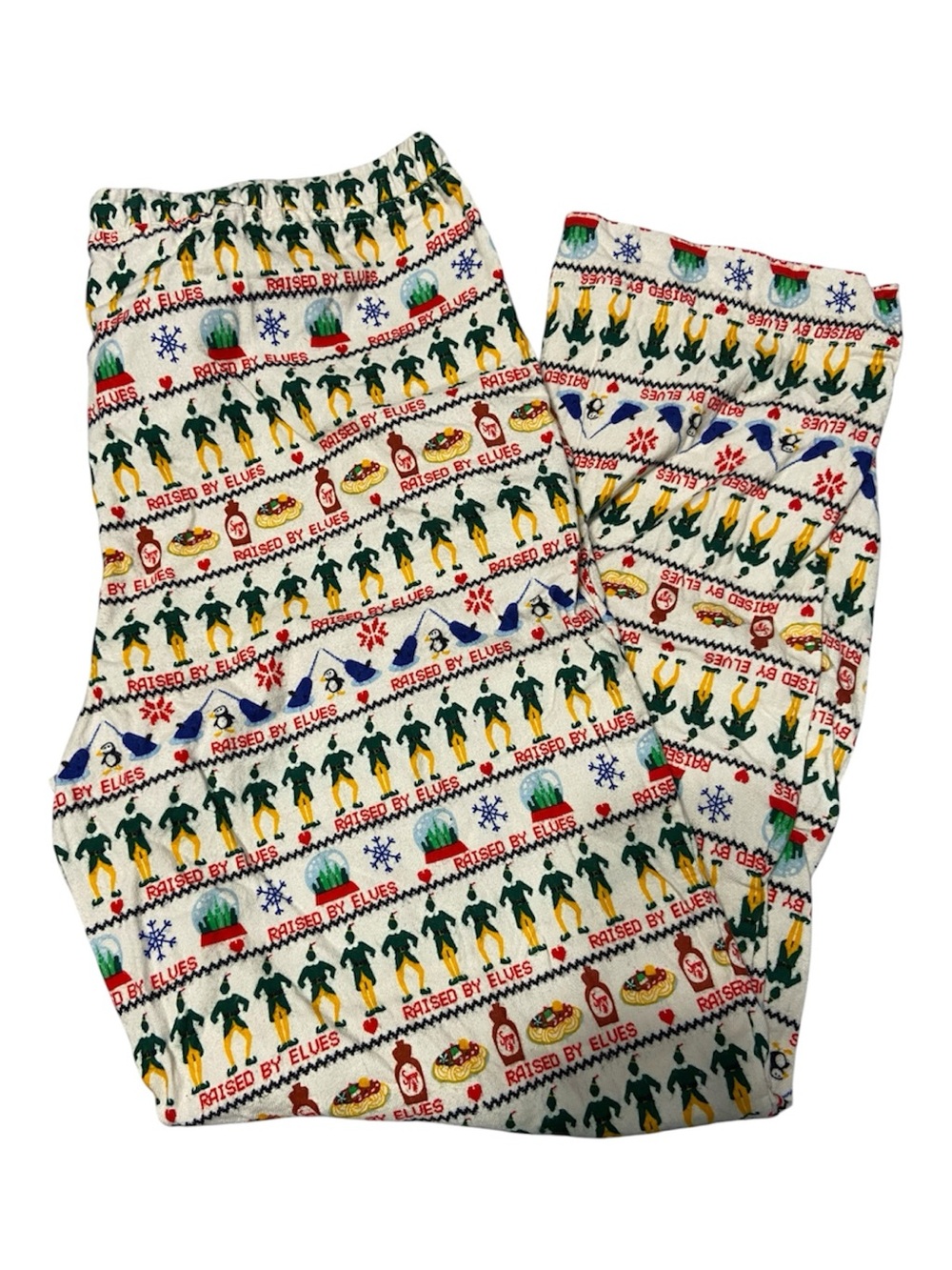 Hanna Andersson Cream Holiday 'Raised By Elves' Women’s Pajama Pants EUC